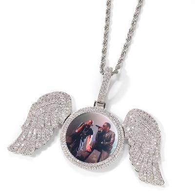 China New Angel Wings Custom Photo Medallion Hiphop Pendant and Necklace Iced Out Zircon Hip Hop Jewelry Pendant Gift for sale