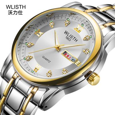 China Wholesale Men's Day/Date Waterproof Men's Watch Steel Band Watch Calendar Dual Quartz Watch Retro for sale