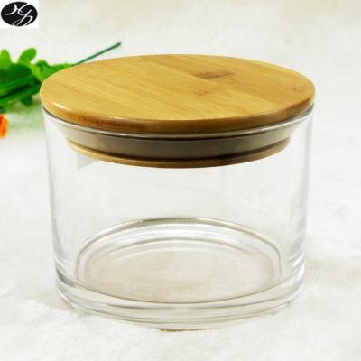 China Home Decoration Large Empty Glass Candle Jar With Bamboo Lid For 3 Wick Candle for sale