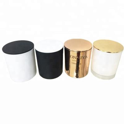 China Heat resistant; Customized Corrosion Resistance Perfume Oil Candle Black White Copper Colored Glass Jars With Decorative Metal Candle Lids for sale