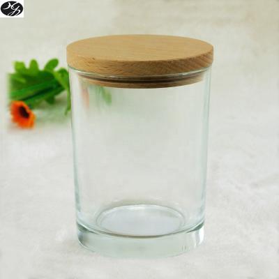 China Heat resistant; Corrosion Resistance Fragrance Oil Bulk 11 Ounce Clear Glass Candle Containers With WOODEN Lid for sale