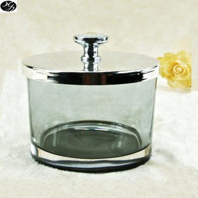 China Home Decoration Large Clear Black Glass Candle Jar With Decorative Metal Lid for sale