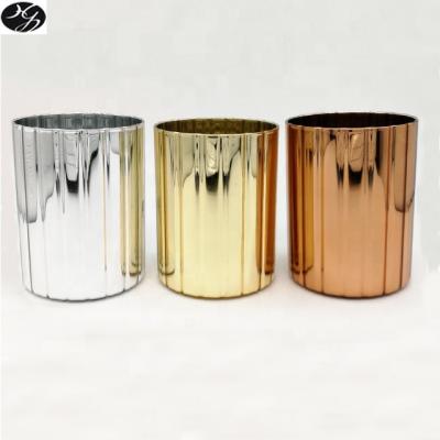 China Heat resistant; Corrosion Perfume Oil Resistance Shiny Silver Gold Rose Gold Ribbed Straight Sides Glass Candle Jars for sale