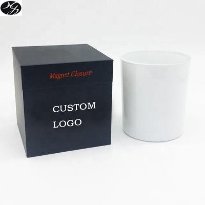 China Recycled Materials White Empty Candle Jars And Handmade Black Magnet Closure Box Packaging for sale