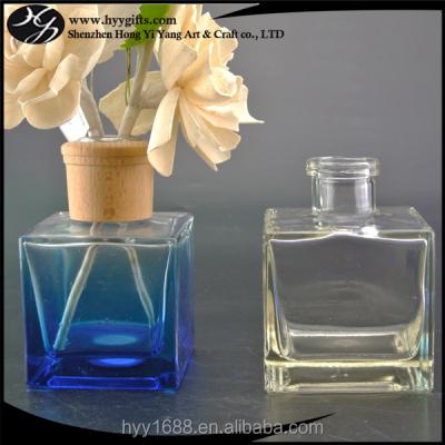 China Gradient Color 200ml Cube Blue Square Square Glass Tubular Diffuser Bottles for sale