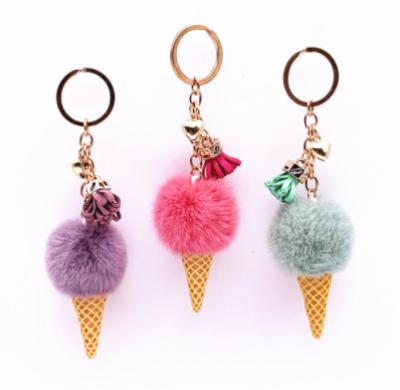 China S1002 1pc Cute Animal Doll Shape Cute Mini Ice Cream Key Ring With Tassel Student Fluffy Pom Pom Velvet Plush Keychain For Girls Bag Decoration for sale