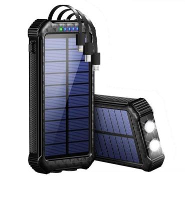 China Solar Panel Charge Solar Power Bank 20000mAh Built-in Wires Portable Fast Charger for sale