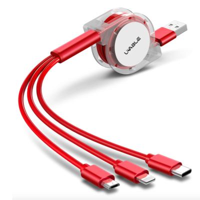 China Multi Player MP3 / MP4 Retractable Fast Charger Tether 3A , 3-in-1 USB Charging Cable for sale