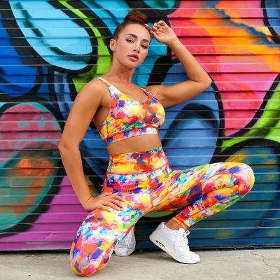 China Summer breathable women sports suit running bra tie dye yoga set fitness leggings activewear tie dye for sale