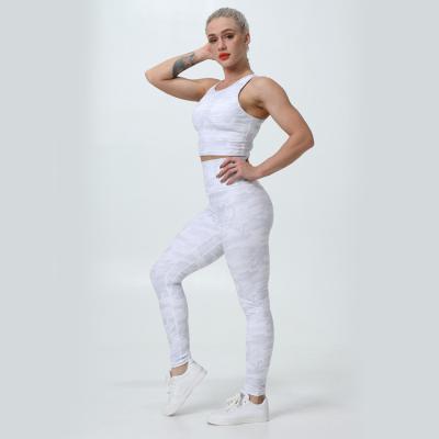 China 2021 breathable miqi yoga clothing white camo set armless yoga wear for sale