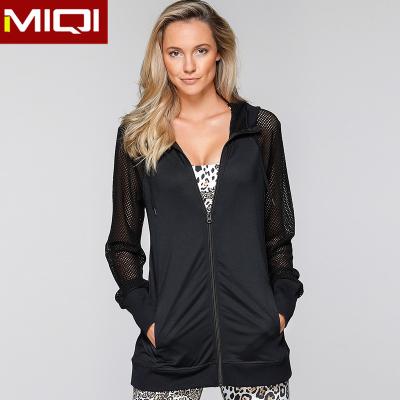 China Newest Design Breathable High Quality Custom Make Fitness Clothing Women Sexy Hoodies Sports Yoga Running Gym Mesh Zipper Jacket for sale