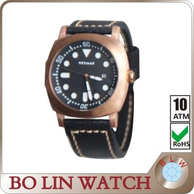 China Male Designer Black Bronze Mens Watch Italian Genuine Leather Strap for sale