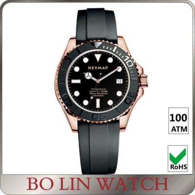 China Super Luminous Solid 316 Stainless Steel Dive Watch With Rubber Strap 44mm Case for sale