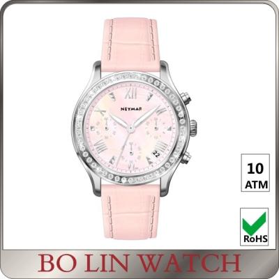 China Beautiful Genuine Leather Strap Ladies Stainless Steel Watch For Diving for sale