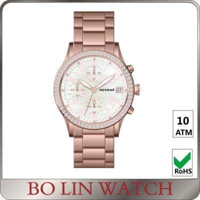 China Pink Dial Shine Diamond Ladies Stainless Steel Watch Chronograph Circles for sale