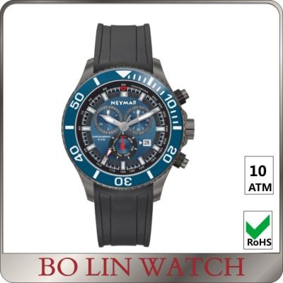 China Red Pointer Outside Rubber Strap Watches , Black Chronograph Automatic Watch for sale