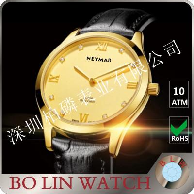 China 77577 Luxus-Uhr gediegenen Golds des Brasilien-Diamant-18K mit der schwarzen Skala eingebrannt zu verkaufen