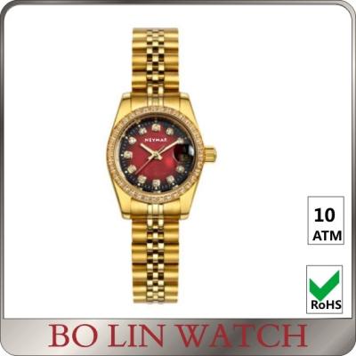 China Red Dial 18k Gold Electroplated Watch , Small Faced Golden Wrist Watch for sale