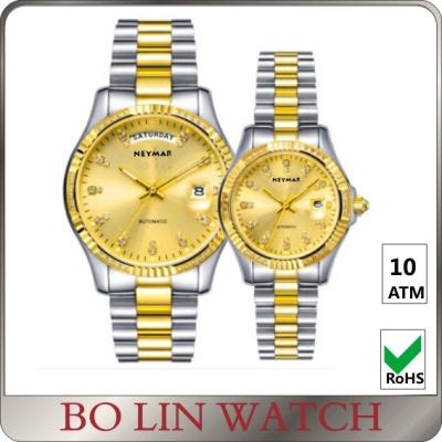 China Value Mens 18k Gold Plated Watch , 316L Stainless Steel Quartz Gold Watches For Him And Her Set for sale