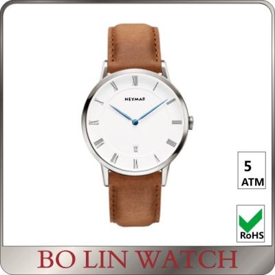 China Dark Brown Wristband Minimalist Wrist Watch With White Dial Custom Logo for sale