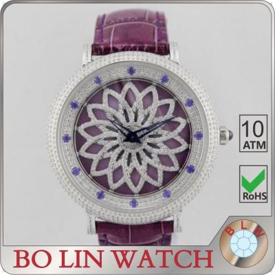 China Fulfilling Stones Swiss Quartz Diamond Watch , Silver Color Case Diamond Dial Watch for sale