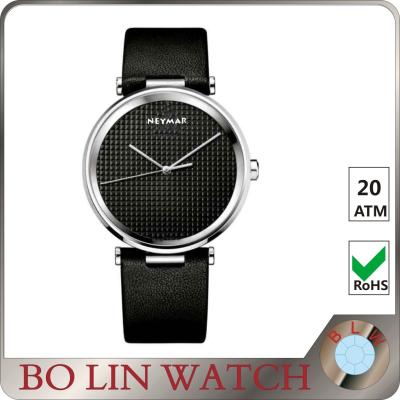 China Diamond - Cut Hand Leather Automatic Watch , 100m All Black Mens Leather Belt Watches for sale