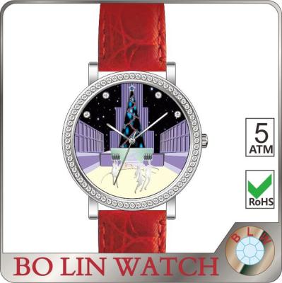 China Stone - Finishing Dial Genuine Leather Watches For Girls Sapphire Glass Swiss Movement for sale