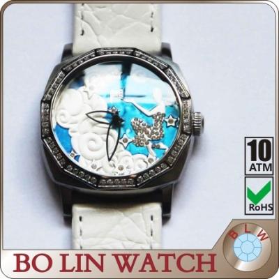 China Genuine Leather Strap Embossed Ladies Stainless Steel Watch High End Dial Watch for sale