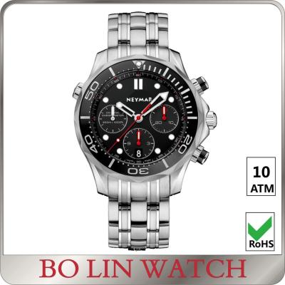 China Custom Water Resistant Sports Watch 10 Atm Chrono 42mm Size Stainless Solid Band for sale