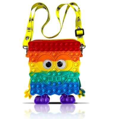 China Silicone Noise Push Bubble Stir Sensory Toy Gift Sponge Bob Purse Shoulder Bag Handbag Toy For Kids for sale