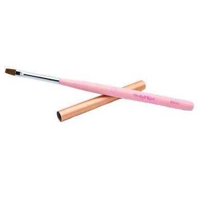 China High Quality NAIL Dolly Gel Flat Nail Brush with Pink Wooden Handle Nail Art Polish Gel Painting Nail Brush for sale