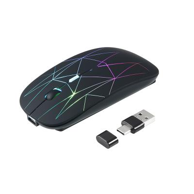 China Adjustable 2.4G Wireless Rechargeable Gaming DPI LED Slim Silent Mouse with USB and Type C2 in 1 Receiver for sale