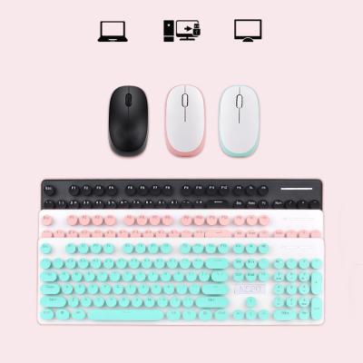 China Candy Pink Women Keyboard Set 2.4G Wireless Keyboard and Mouse Combos Keyboard For PC Laptop Gaming Keyboard Mouse Round Keys for sale