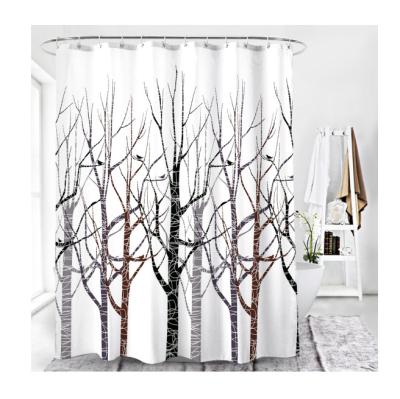 China 2022 Sustainable Fresh Art Landscape Shower Curtain Waterproof Fabric Curtain Bathroom Cladding for sale