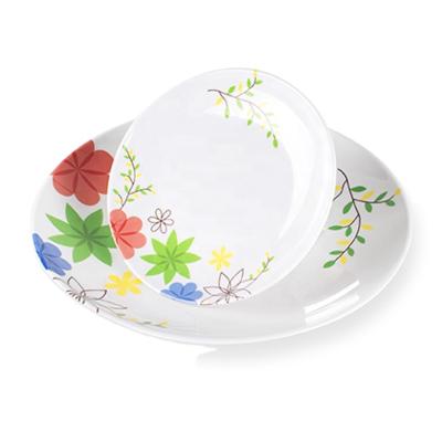 China Sustainable Restaurant Dinner Around Dishes Ceramic Melamine Dish Wholesale With Printing Flowers for sale