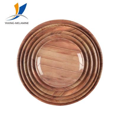 China Sustainable Porcelain Wood Grain Printing Melamine Dinner Plates Cheap Plastic for sale