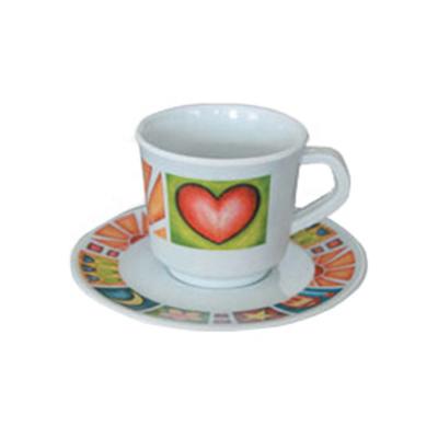 China Viable Melamine Coffee Cup Heart Shaped Plastic Tea Cup And Saucer for sale