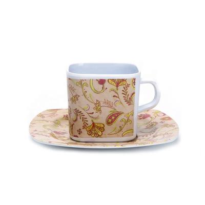 China China Manufacturer OEM Sustainable Unbreakable Melamine Vintage Unique Shape Cups And Saucers for sale