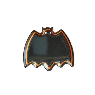 China Viable Melamine 10 Inch Halloween Black Bat Printing Plastic Plate With Orange Edge for sale