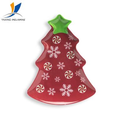 China Hot Sales Stocked 8 Inch Melamine Tableware Christmas Tree Plastic Pointed Decal Kids Plastic for sale