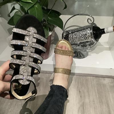 China Fashion Trend Summer Crystal Sandals Ladies Bling Ankle Buckle Strap Shoes Woman Fashion Beach Casual Female Sandals for sale