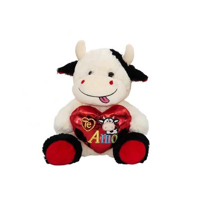 China Red Stuffed Cow Valentines Plush Sitting Super Soft Plush I Love You for sale