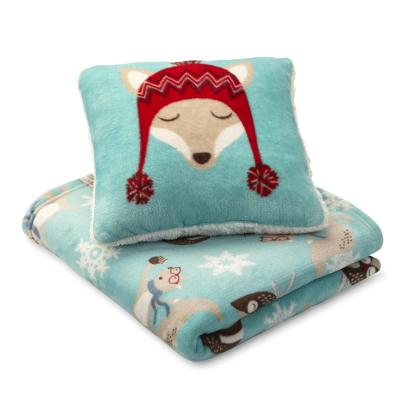 China Holiday Time Folded Christmas Santa Accent Pillow and Super Soft Red Throw Blanket Set for sale