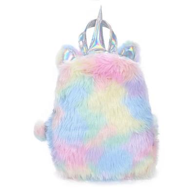 China Plush Unicorn Backpack Soft Plush Rainbow Glitter Backbag for sale