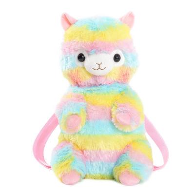 China Sheep Plush Backpack Multi Color Plush Toys Rainbow Alpaca Backpack For Kids for sale