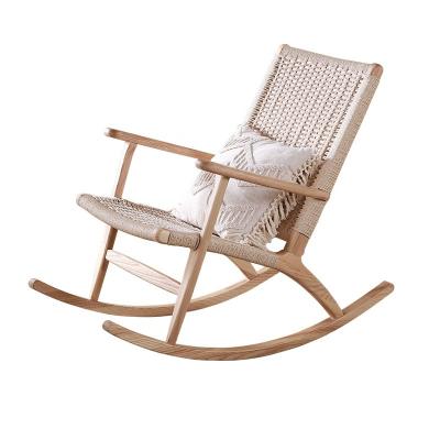 China American Wholesale Environmentally Friendly Balcony Lounge Chair Solid Wood Rattan Outdoor Rocking Chair for sale