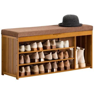 China Modern Popularity Bamboo Soft Cushion Shoe Storage Environmentally Friendly And Wooden Multilayer Stool Storage for sale