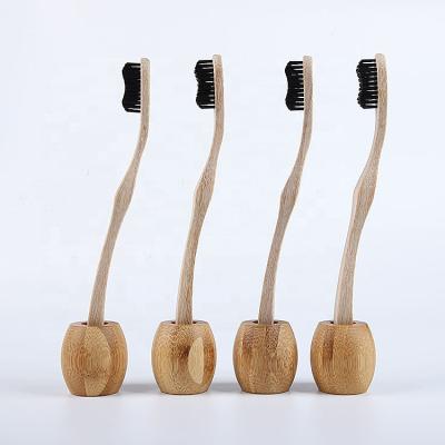 China Wholesale New Style Eco-Friendly Thick Handle Bamboo Toothbrush Curved Soft Fur Environmentally Friendly BPA Free for sale