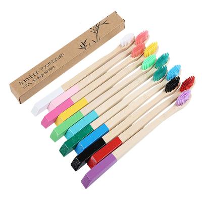 China Custom Environmentally Friendly Beveled Handle Toothbrush Bamboo Nylon BPA Biodegradable Wool Free for sale