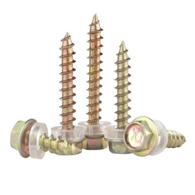 China Thread iron color zinc outer hex joint with cushion head and tail screws color steel tile nails self-drilling wood tapping screw for sale